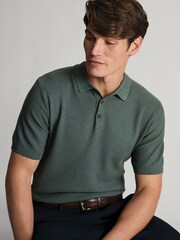 Brook Taverner Green Textured Cotton Knitted Polo Shirt - Image 5 of 6