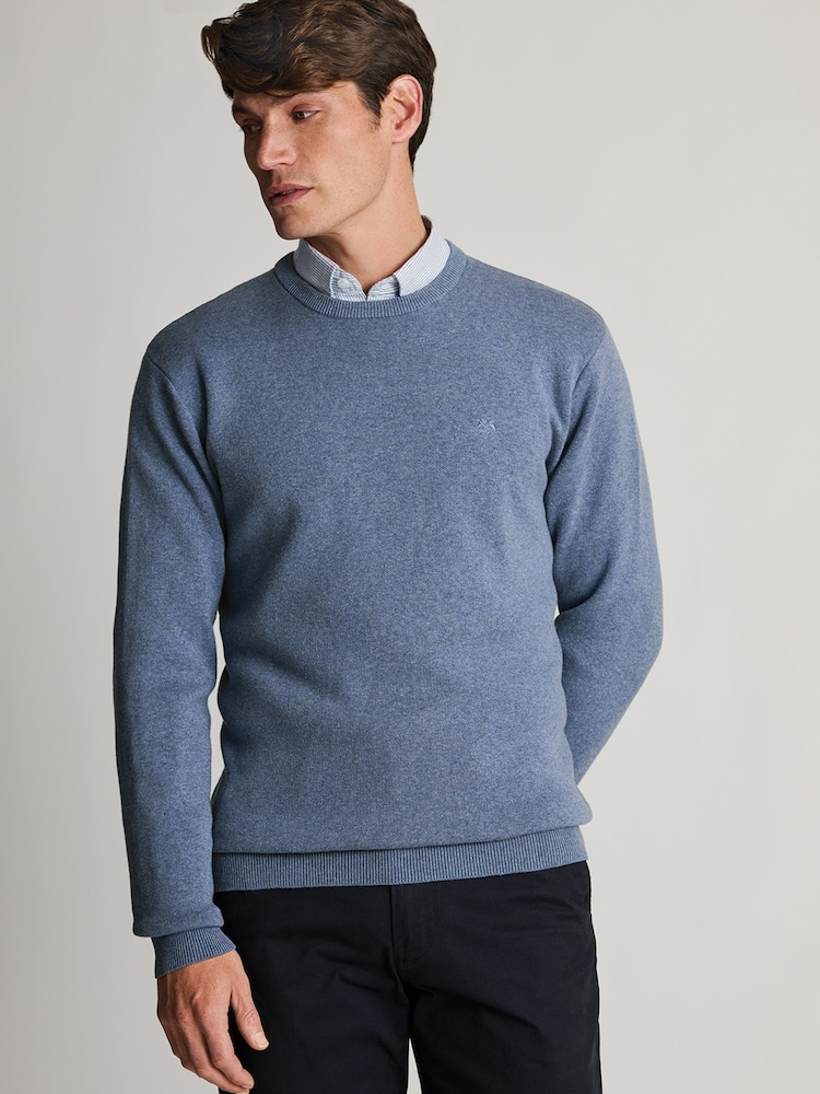Brook Taverner Blue Melange Cotton Crew Neck Jumper - Image 1 of 3