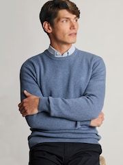 Brook Taverner Blue Melange Cotton Crew Neck Jumper - Image 2 of 3