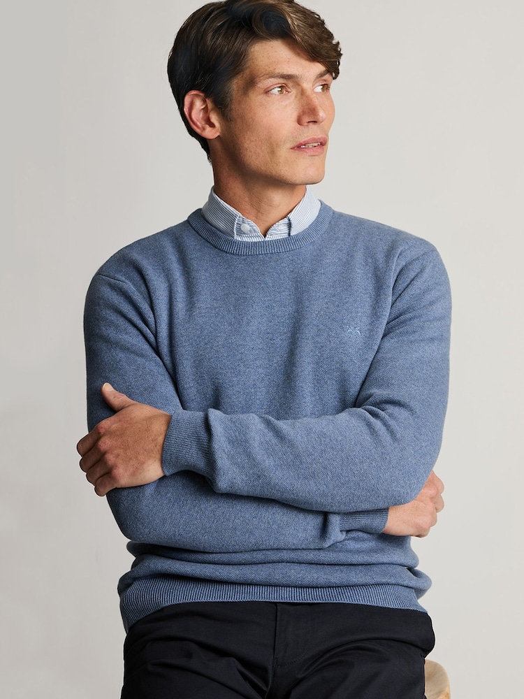 Brook Taverner Blue Melange Cotton Crew Neck Jumper - Image 2 of 3