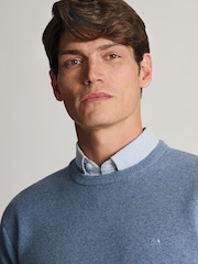 Brook Taverner Blue Melange Cotton Crew Neck Jumper - Image 3 of 3
