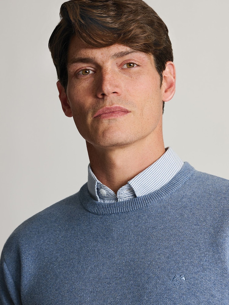 Brook Taverner Blue Melange Cotton Crew Neck Jumper - Image 3 of 3