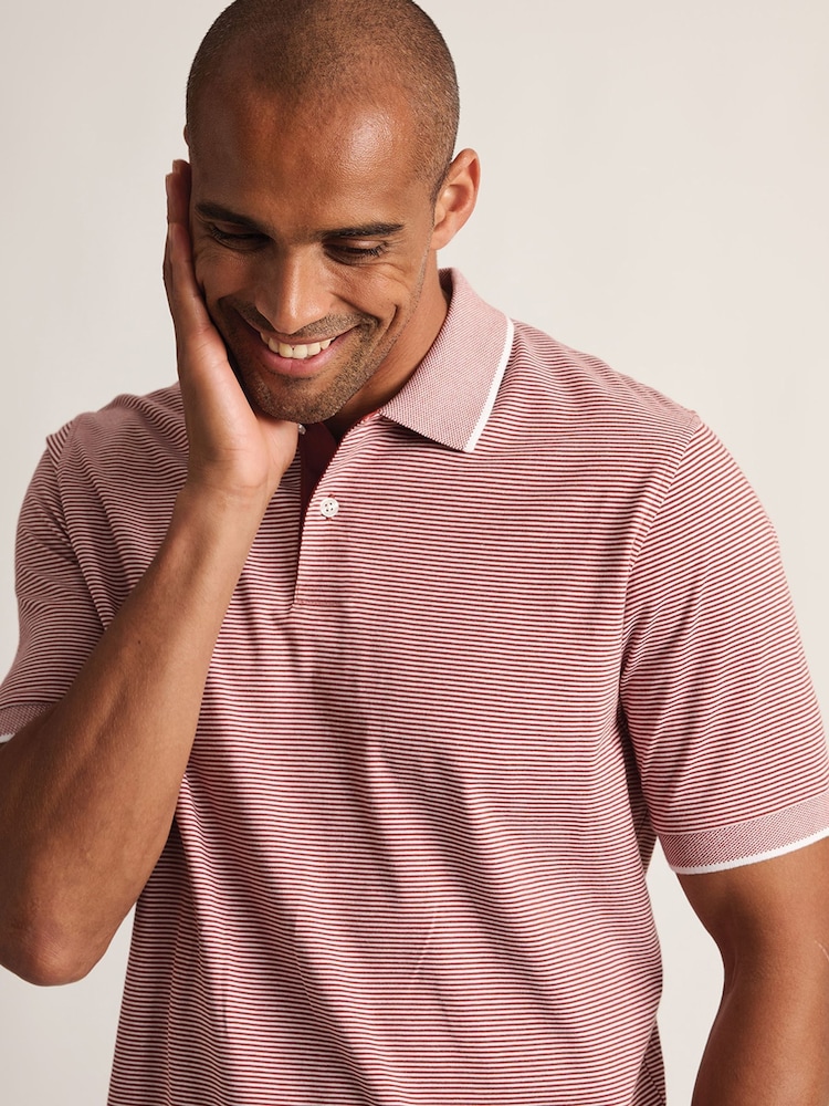 Brook Taverner Natural Fine Stripe Cotton Jersey Polo Shirt - Image 2 of 5