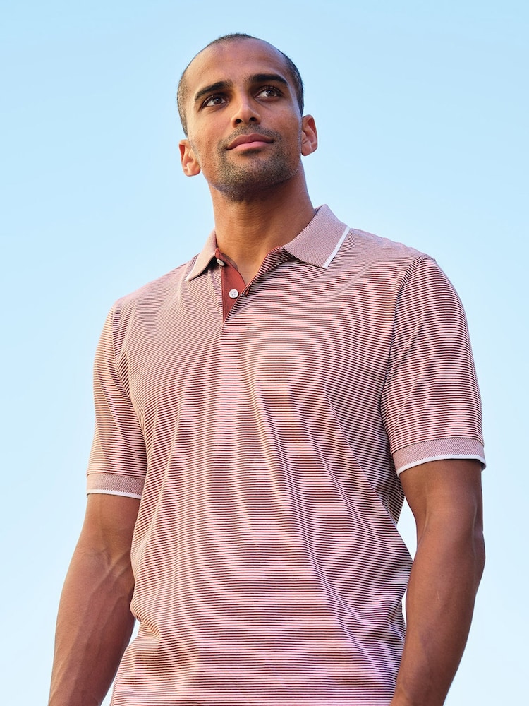 Brook Taverner Natural Fine Stripe Cotton Jersey Polo Shirt - Image 5 of 5