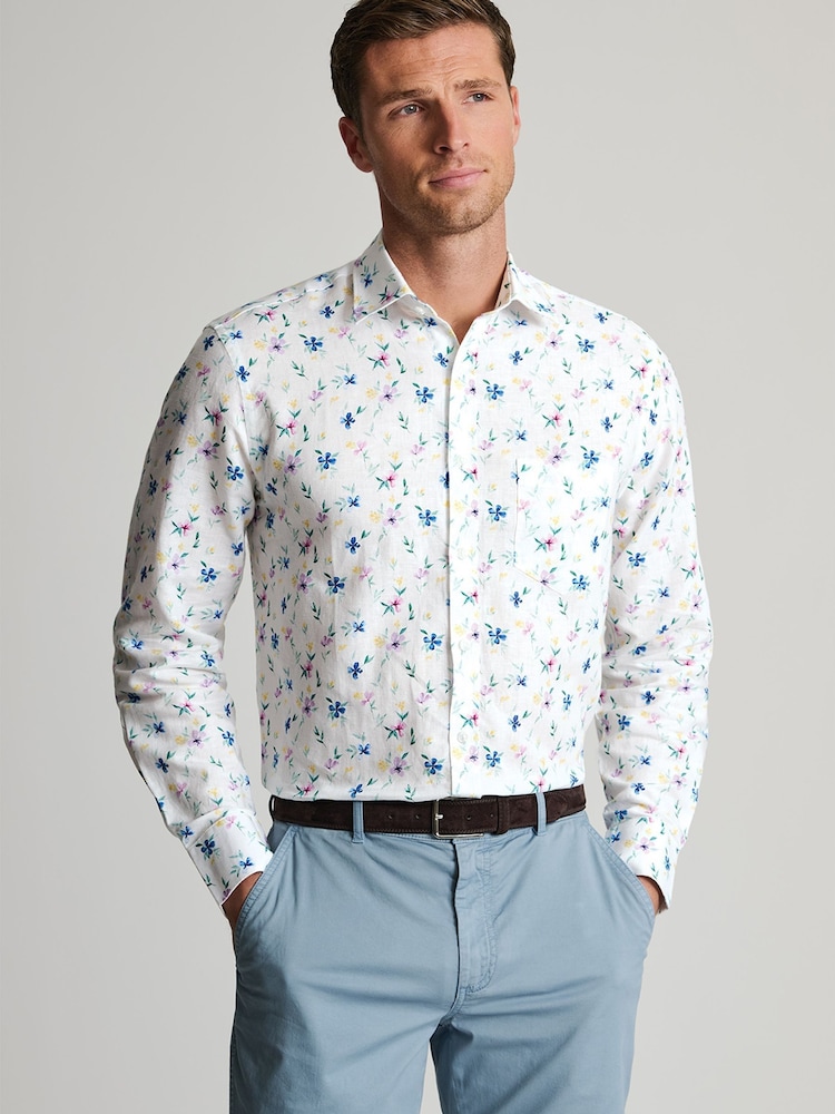 Brook Taverner White Floral Watercolour Linen Cotton Shirt - Image 1 of 6