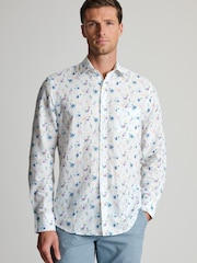 Brook Taverner White Floral Watercolour Linen Cotton Shirt - Image 2 of 6