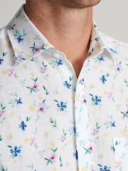 Brook Taverner White Floral Watercolour Linen Cotton Shirt - Image 3 of 6
