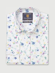 Brook Taverner White Floral Watercolour Linen Cotton Shirt - Image 4 of 6