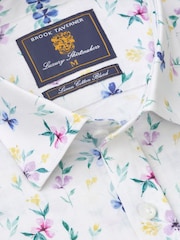 Brook Taverner White Floral Watercolour Linen Cotton Shirt - Image 5 of 6