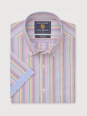 Brook Taverner Purple Check Portofino Short Sleeve Shirt - Image 4 of 6