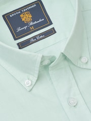 Brook Taverner Green End-on-End Cotton Shirt - Image 6 of 7