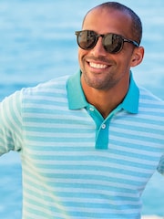 Brook Taverner Green Textured Stripe Cotton Polo Shirt - Image 1 of 4