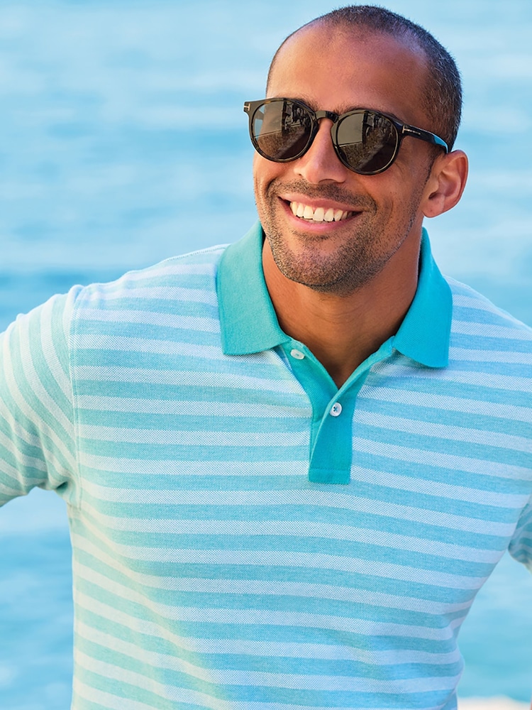 Brook Taverner Green Textured Stripe Cotton Polo Shirt - Image 1 of 4