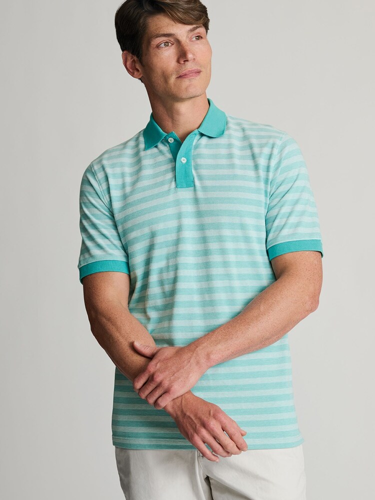 Brook Taverner Green Textured Stripe Cotton Polo Shirt - Image 2 of 4