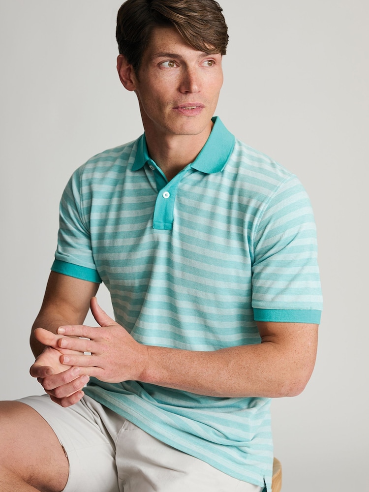 Brook Taverner Green Textured Stripe Cotton Polo Shirt - Image 5 of 5 Brook Taverner Green Textured Stripe Cotton Polo Shirt - Image 5 of 5