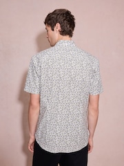 White Floral Print Stretch Oxford Slim Fit Short Sleeve Shirt - Image 3 of 4