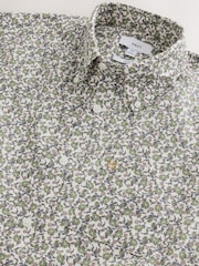 White Floral Print Stretch Oxford Slim Fit Short Sleeve Shirt - Image 6 of 7
