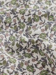 White Floral Print Stretch Oxford Slim Fit Short Sleeve Shirt - Image 7 of 7