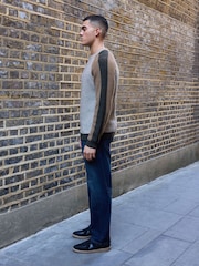 Dark Blue Twisted Straight Fit Authentic Stretch Denim Jeans - Image 2 of 7
