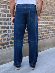 Dark Blue Twisted Straight Fit Authentic Stretch Denim Jeans - Image 4 of 7