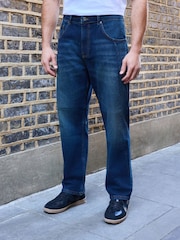 Dark Blue Twisted Straight Fit Authentic Stretch Denim Jeans - Image 6 of 7