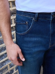 Dark Blue Twisted Straight Fit Authentic Stretch Denim Jeans - Image 7 of 7