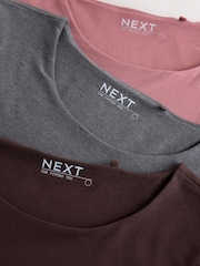 Pink/Brown/Grey Sculpted Crew Neck Long Sleeve T-Shirts 3 Pack - Image 6 of 6