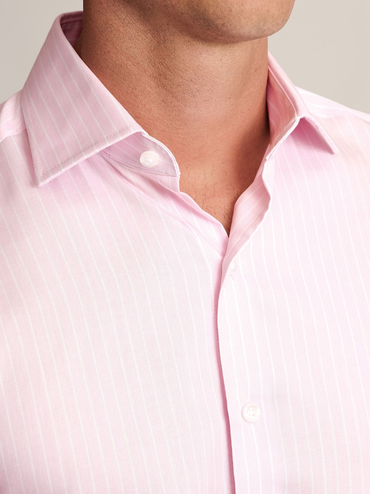 Brook Taverner Pink Tailored Fit Butchers Stripe Cotton Shirt - Image 2 of 7