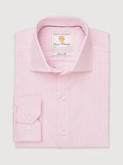Brook Taverner Pink Tailored Fit Butchers Stripe Cotton Shirt - Image 5 of 7