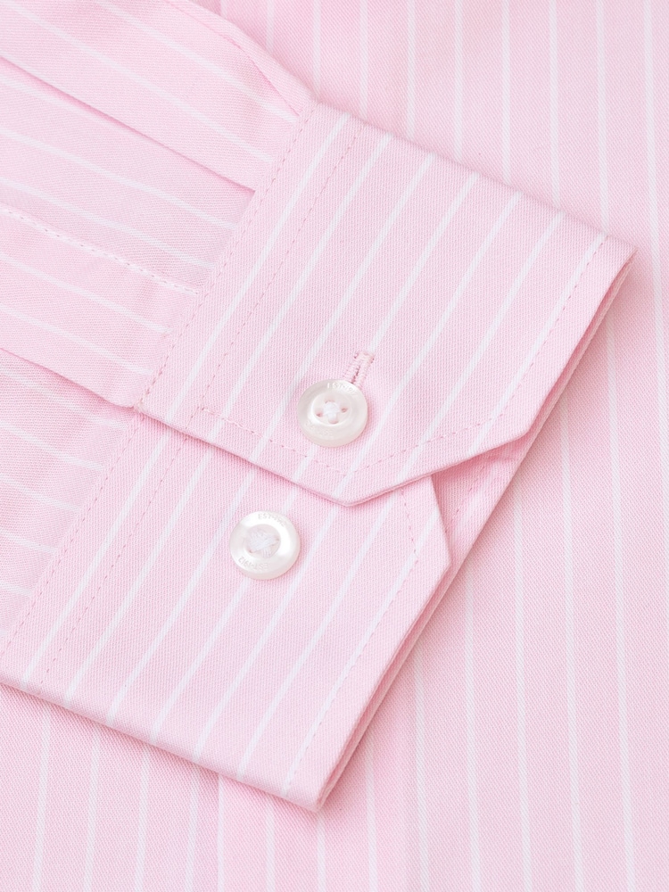 Brook Taverner Pink Tailored Fit Butchers Stripe Cotton Shirt - Image 7 of 7