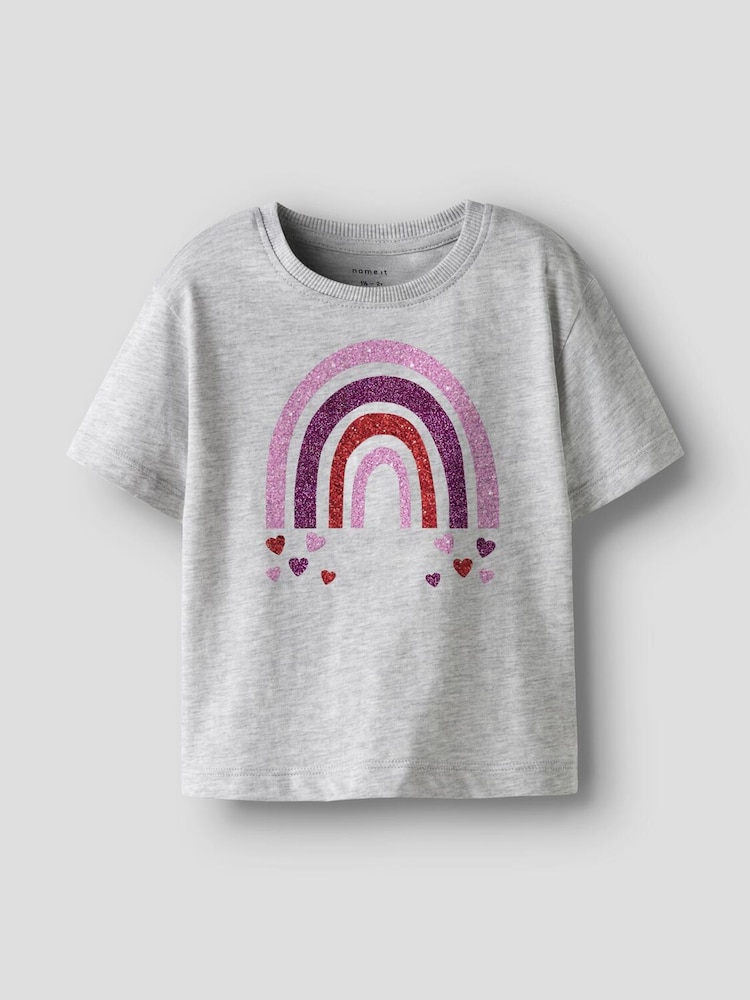 Name It Grey Glitter Rainbow Short Sleeve T-Shirt - Image 1 of 2