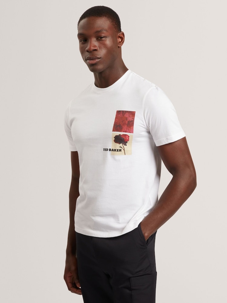 Ted Baker White Short Sleeve Chest Graphic T-Shirt - Image 1 of 6