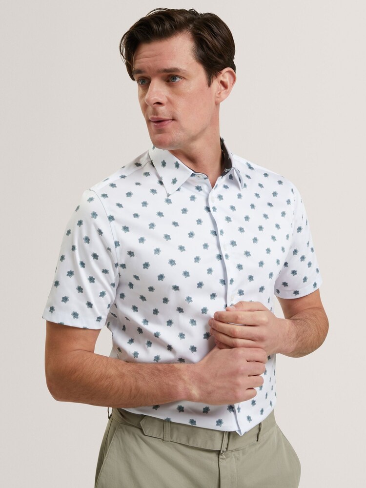 Ted Baker White Short Sleeve Regular Ditsy Floral Print Shirt - Image 1 of 7