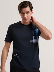 Ted Baker Blue Short Sleeve Chest Graphic T-Shirt - Image 1 of 6