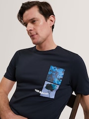Ted Baker Blue Short Sleeve Chest Graphic T-Shirt - Image 3 of 6