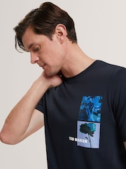 Ted Baker Blue Short Sleeve Chest Graphic T-Shirt - Image 4 of 6