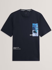 Ted Baker Blue Short Sleeve Chest Graphic T-Shirt - Image 5 of 6