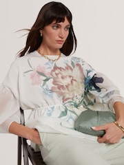 Ted Baker Cream Printed Puff Sleeve Peplum Top - Image 3 of 6
