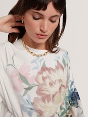 Ted Baker Cream Printed Puff Sleeve Peplum Top - Image 4 of 6