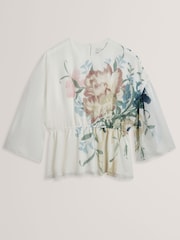 Ted Baker Cream Printed Puff Sleeve Peplum Top - Image 5 of 6
