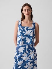 Gap Blue Floral Linen Blend Button Back Cropped Vest Top - Image 1 of 4