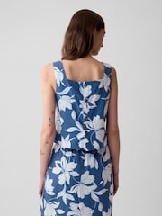 Gap Blue Floral Linen Blend Button Back Cropped Vest Top - Image 2 of 4