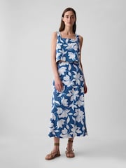Gap Blue Floral Linen Blend Button Back Cropped Vest Top - Image 3 of 4