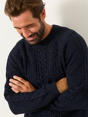 FatFace Navy Penton Knitted Cable Crew Jumper - Image 2 of 5