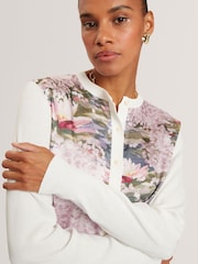 Ted Baker Cream Printed Woven Front Cardigan - Image 2 of 3