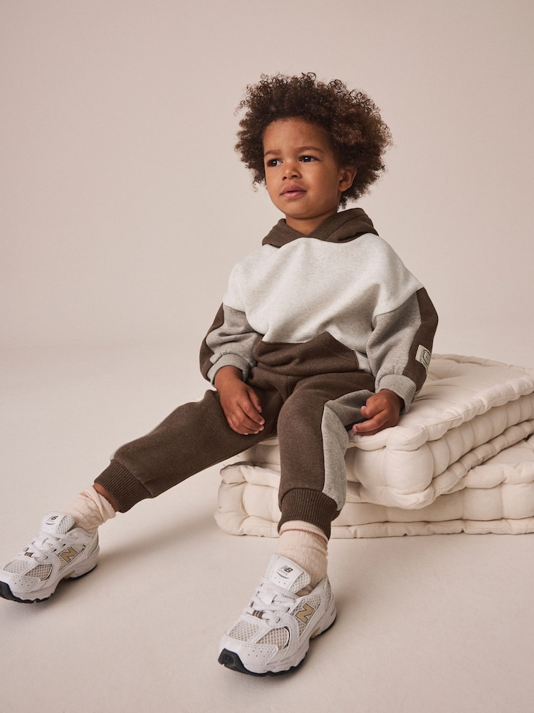 Chocolate Brown Colour Block Hoodie and Joggers Set (3mths-7yrs) - Image 2 of 4 Chocolate Brown Colour Block Hoodie and Joggers Set (3mths-7yrs) - Image 2 of 4