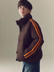 Brown Side Stripe Padded Collared Coat (3-16yrs) - Image 1 of 13