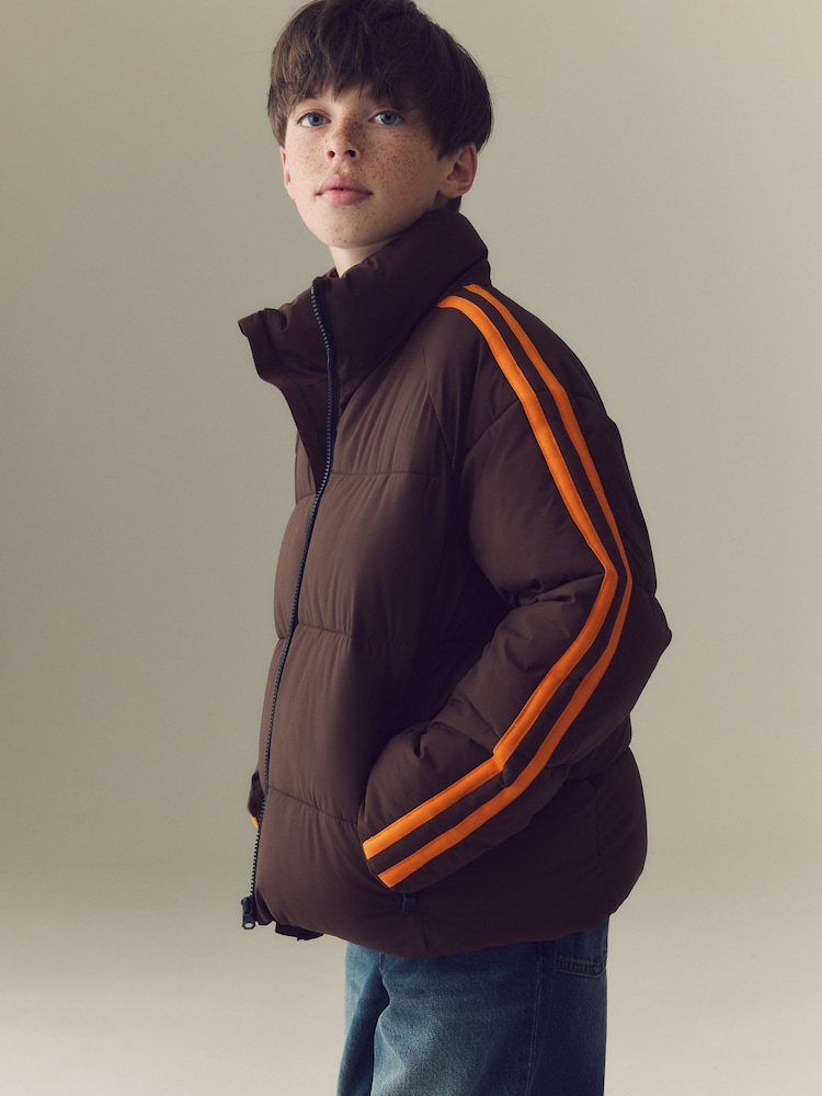 Brown Side Stripe Padded Collared Coat (3-16yrs) - Image 1 of 13