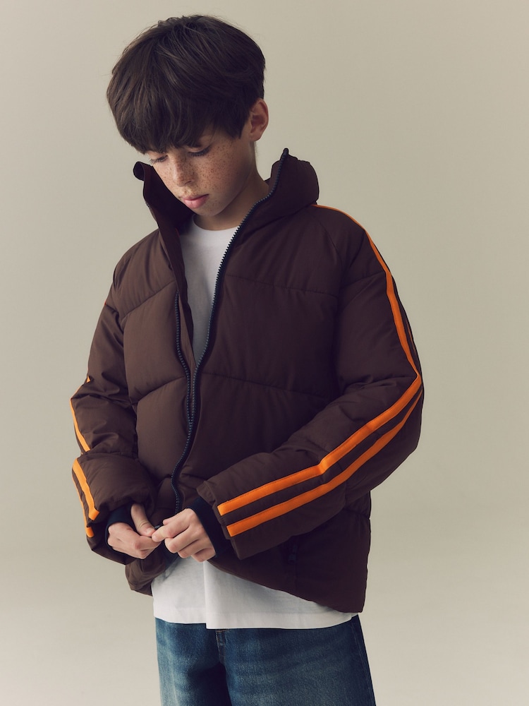 Brown Side Stripe Padded Collared Coat (3-16yrs) - Image 2 of 13