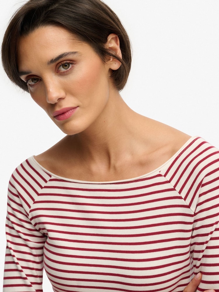 SUPERDRY Red Bardot Off Shoulder Top - Image 2 of 5 SUPERDRY Red Bardot Off Shoulder Top - Image 2 of 5